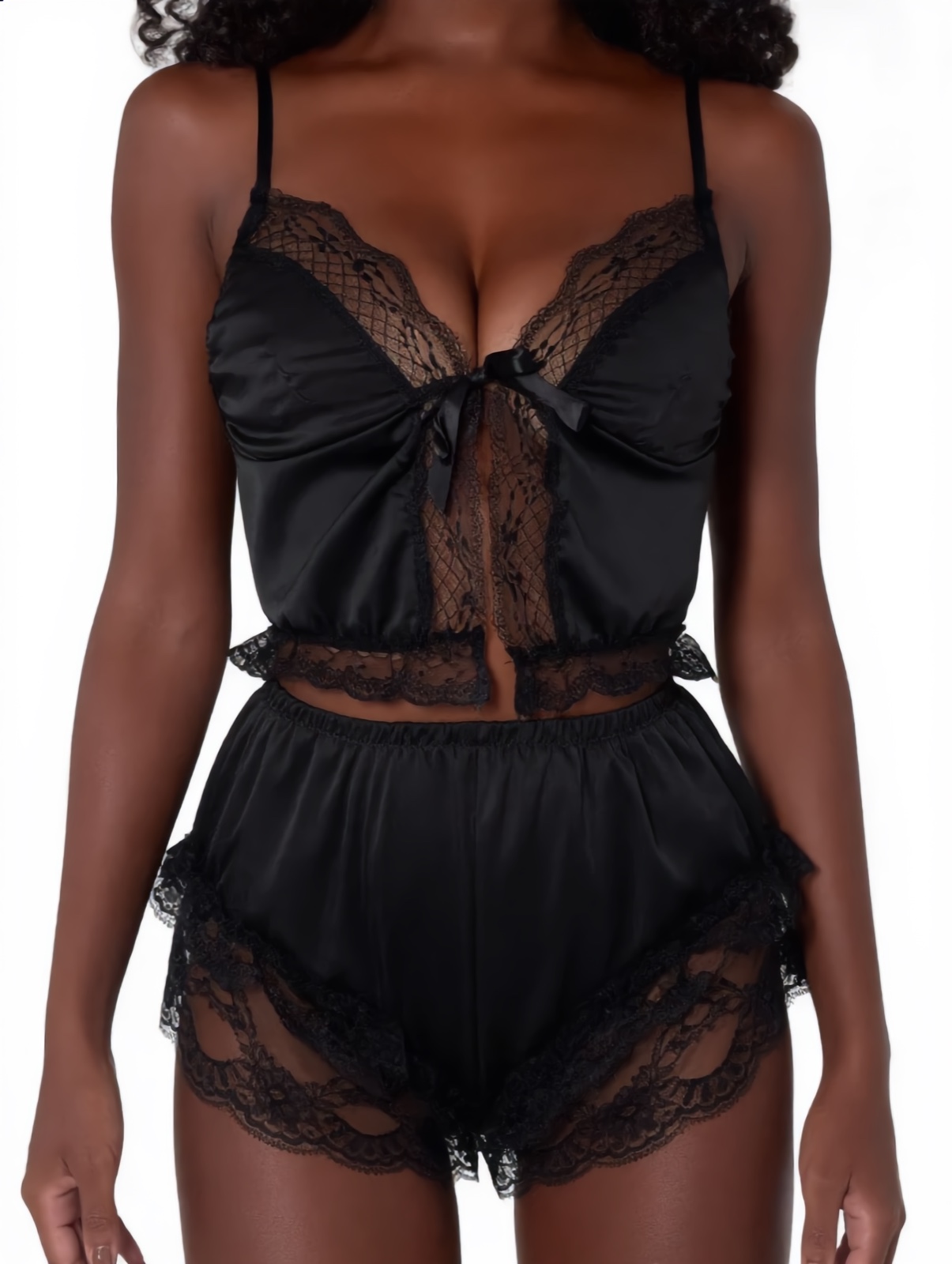 Pixie Noir satin pyjama set
